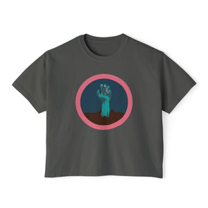 Halloween hand with pink nail polish tee - Trendy Women's Boxy Tee with Hand Design