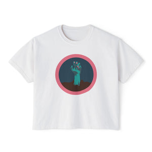 Halloween hand with pink nail polish tee - Trendy Women's Boxy Tee with Hand Design